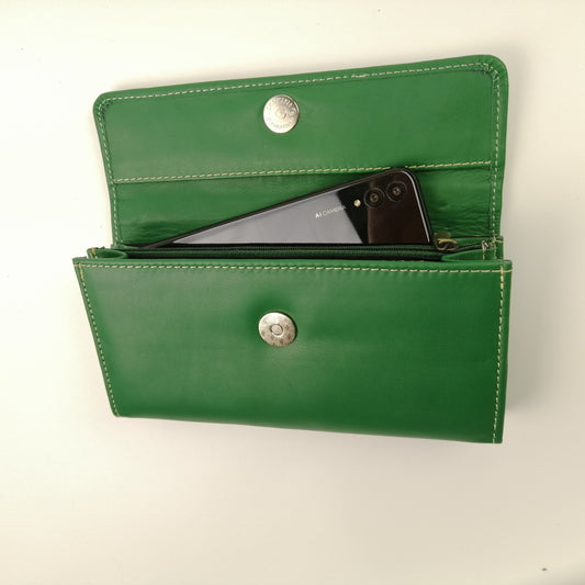 Emerald | Ladies Leather Purse Clutch Long wallet Green Color